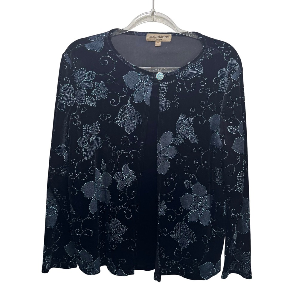 Vtg Notations Velvet Cardigan Top Twinset Glitter Floral Whimsigoth Y2K 2Fer 1X